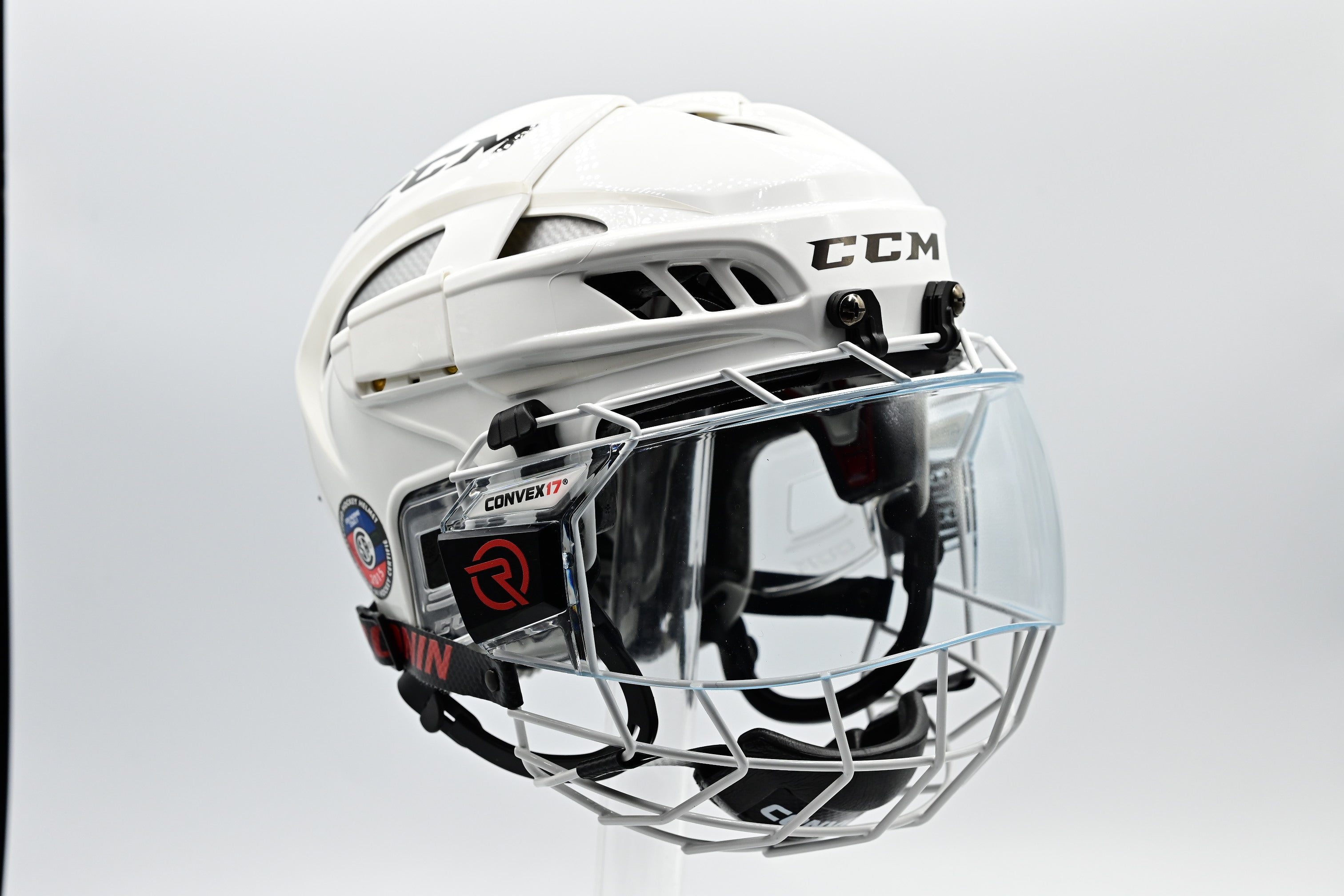 White CCM Helmet White Hockeyninja Ronin MK5-X Full Face Mask Hybrid Steel Cage Polycarbonate Lexan Visor