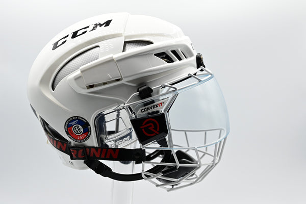 White CCM Helmet White Hockeyninja Ronin MK5-X Full Face Mask Hybrid Steel Cage Polycarbonate Lexan Visor